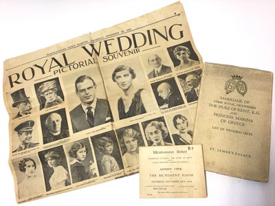 Lot 187 - The Marriage of TRH The Duke and Duchess of Kent wedding presents list and ticket and news cutting