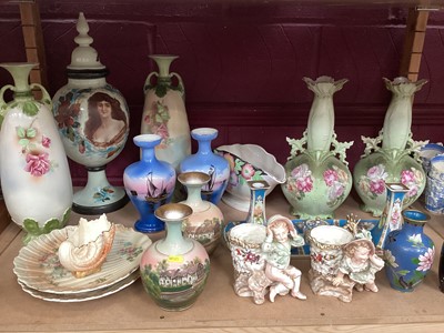 Lot 701 - Selection of Victorian vases and decorative china (2 shelves)