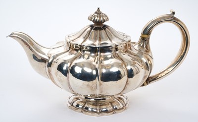 Lot 404 - George IV silver melon form teapot, by Benjamin Preston, London 1825