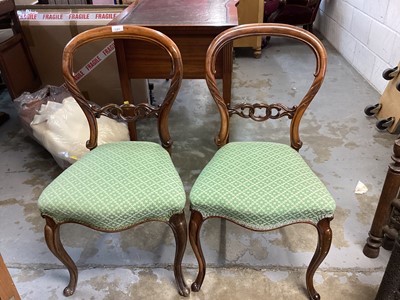 Lot 1368 - Set of five Victorian balloon back dining chairs with green upholstered seats on cabriole front legs