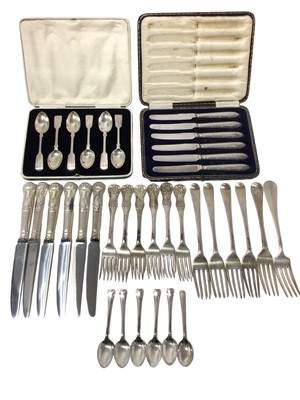 Lot 413 - Silver cutlery including twelve various forks, knives, set of six teaspoons, cased sets