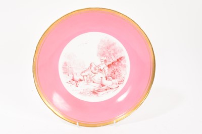 Lot 74 - Pink ground plate decorated with shepherdess