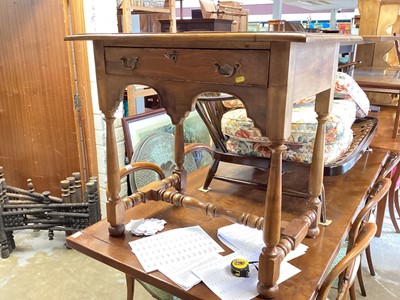 Lot 1308 - Good quality antique style walnut side table with single drawer on turned and block legs joined by stretcher, 80cm wide, 58cm deep, 74cm high