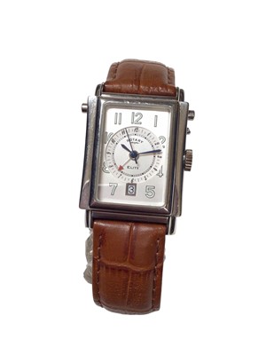 Lot 175 - Rotary Elite 'reverso' stainless steel wristwatch on brown leather strap