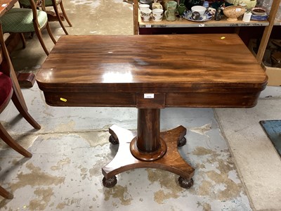 Lot 1315 - 19th century mahogany card table with foldover revolving top on turned column and quatrefoil base