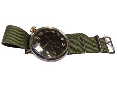 Lot 178 - Doxa military pocket watch converted to a wristwatch with black dial