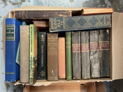 Lot 112 - Two boxes of books on London and churches, including four volumes of Lambert's History of London, Birch's London Churches, etc