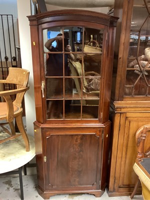 Lot 1382 - 19th century mahogany two height corner cupboard with glazed door above, 74cm wide, 182.5cm wide