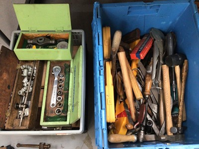 Lot 333 - Quantity of old wooden hand tools, saws, boxed parts, accessories, Stanley Bailey No 5 plane, Record No 4 plane and other items