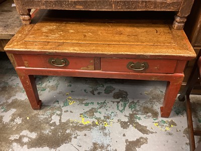 Lot 1335 - Oriental lacquered coffee table with two drawers, 92cm wide, 89cm deep, 51cm high