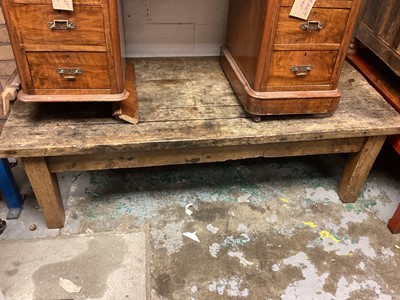 Lot 1336 - Rustic low table on square legs, 160cm wide, 70cm deep, 49cm high