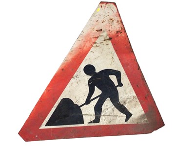 Lot 344 - Large ‘men at work’ metal road sign, 120cm x 138cm