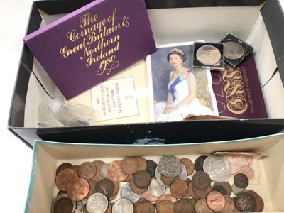 Lot 399 - Box of coins, including commemorative and pre-decimalisation