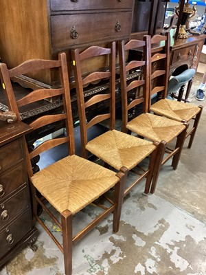 Lot 1341 - Set of four ladderback chairs with rush seats