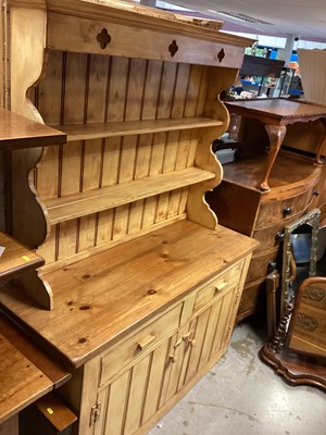 Lot 1345 - Pine two height dresser with shelves above, two drawers and cupboards below, 136cm wide, 50cm deep, 183cm high