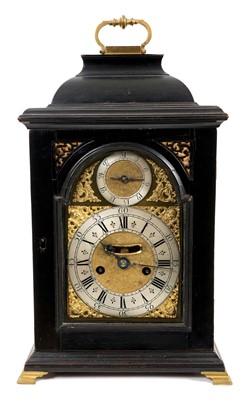 Lot 650 - George III bracket clock in black lacquered case