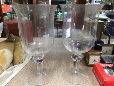 Lot 349 - Pair of glass storm lanterns/vases