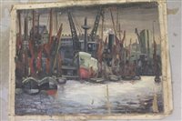 Lot 1152 - David Carr (1915 - 1968), Dock scene, 50cm x...
