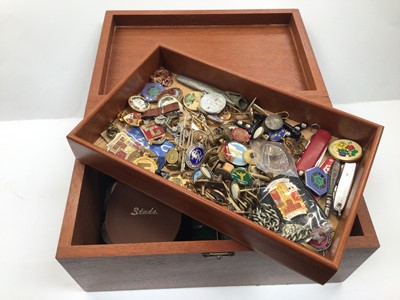 Lot 1052 - Collection of various enamelled pins, badges, cufflinks, penknives etc