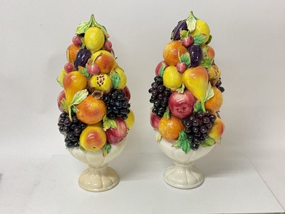 Lot 649 - Large pair of Capodimonte fruit baskets, 43cm high