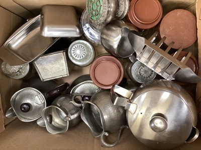 Lot 782 - Box of stainless steel ware & doll