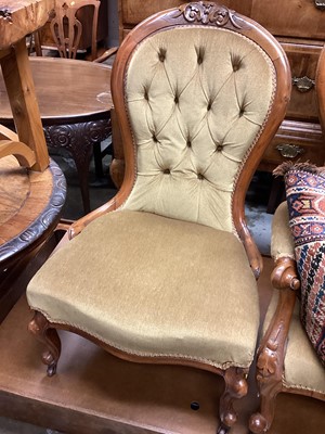 Lot 1360 - Victorian button back chair on cabriole front legs