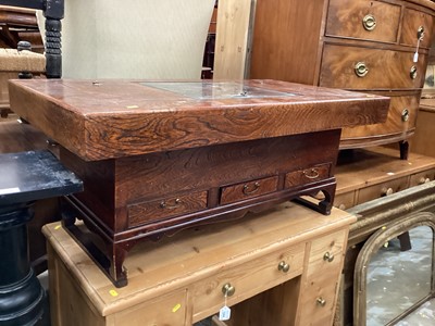 Lot 1225 - Chinese elm bijouterie coffee table with three compartments to the top and three drawers below, 108.5cm wide, 59.5cm deep, 46.5cm high