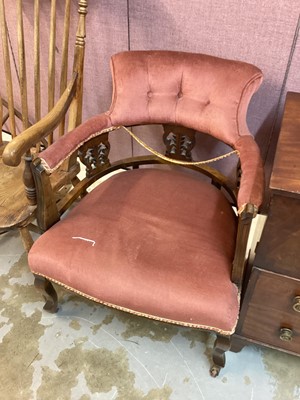 Lot 1380 - Two late Victorian/Edwardian tub chairs, one upholstered in pink and the other in blue