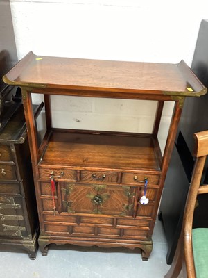 Lot 1390 - Oriental cupboard unit with three drawers and cupboards below, 65cm wide, 31cm deep, 97.5cm high