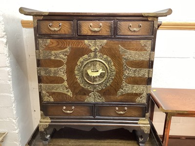 Lot 1391 - Oriental brass mounted cupboard with five drawers and two doors, 64cm wide, 31cm deep, 67.5cm high