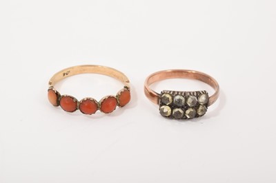 Lot 515 - George III paste-set ring with eight rose cut stones, together with a Georgian coral five stone ring (2)