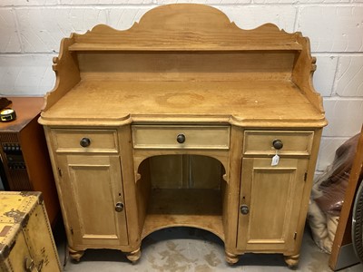 Lot 1406 - Victorian pine sideboard with raised ledge/shelf back, three drawers and central recess below flanked by cupboards, 116cm wide, 52cm deep, 78cm high