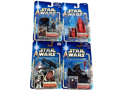 Lot 1821 - Selection of Star Wars, X Men, Justice League and other actin figures, on card with blister pack and Star Wars accessories (two boxes)