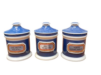 Lot 1191 - Nine ceramic apothecary jars with labels