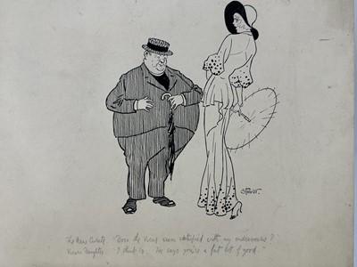 Lot 184 - Early 20th century pen an ink cartoon "The new curate: Does the vicar seem satisfied with my endeavours? Vicars daughter: I think so. He says you're a fat lot of good."