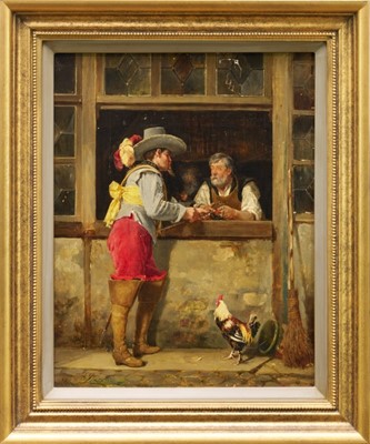 Lot 904 - Alfred Louis Vigny Jacomin (1842-1913) oil on panel - At The Blacksmiths, signed and indistinctly dated, 39cm x 30cm, in gilt frame