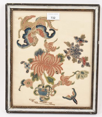 Lot 732 - Antique Chinese embroidery in glazed frame