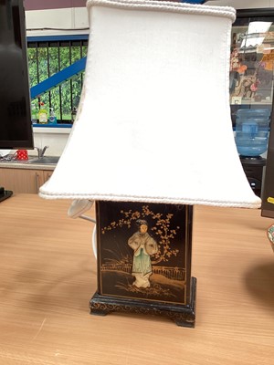 Lot 400 - Oriental table lamp together with a pair of brushed metal table lamps (3)