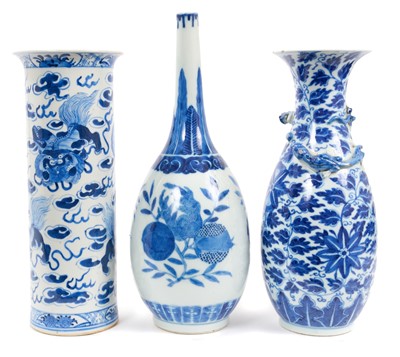 Lot 210 - Three 19th century Chinese porcelain blue and white vases