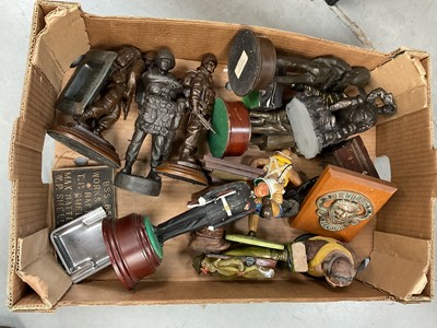 Lot 427 - Group of military related resin figures together with brass British Legion plaque and other Militaria (1 box)