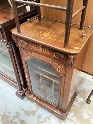 Lot 1436 - Victorian inlaid walnut music cabinet with single drawer and glazed door below, 54cm wide, 34cm deep, 96cm high