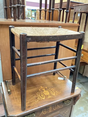 Lot 1437 - Old stool with rush seat on turned supports