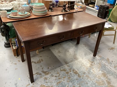 Lot 1324 - Georgian style mahogany two drawer side table on square legs, 137cm wide, 59cm deep, 76cm high