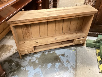 Lot 1449 - Pine hanging shelf with two drawers