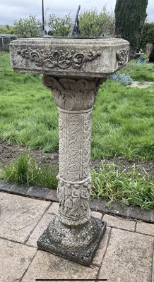 Lot 1461 - Brass sundial on a concrete pedestal base with weathered finish, 80cm high.