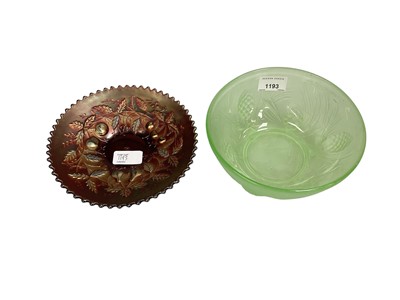 Lot 1193 - Jobling's uranium glass bowl, pattern 5000, and a Northwood Carnival glass dish (2)