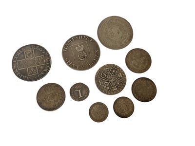 Lot 417 - G.B. - Mixed silver coins to include Anne Shilling 1711 GF/AVF, George III Six Pence 1787 GF, William IV Three-Halfpence 1834 AEF, Maundy oddments, George II Penny 1735 VF, William IV Four Pence 18...