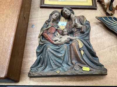 Lot 450 - Carved oak religious scene depicting an infant Jesus wit Mary and Joseph.