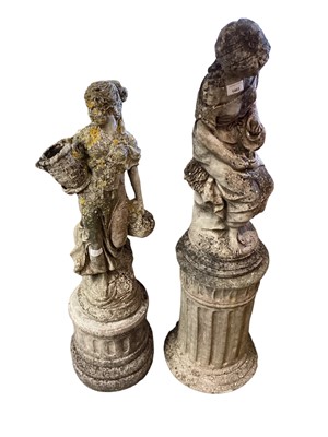 Lot 1465 - Two concrete garden statues on plinth bases, 111cm and 98cm high