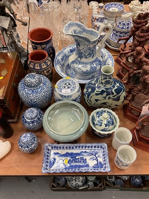 Lot 455 - Chinese crackle glazed bowl, together wirh graduated set of three ginger jars and other ceramics.